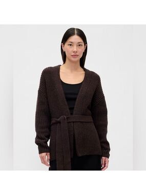 Gap Cotton-Blend Wrap Chocolate Brown Oversized Chunky Knit Cardigan Sweater NWT